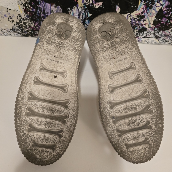 TUK White Glitter Creepers Sneakers 2 Velcro Straps Flat Platform Soles Size 10 - Picture 17 of 17